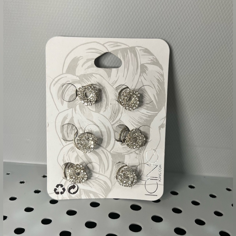 Icing Faux Rhinestone Halo Hair Spinners in Silver Twist Design Set of 6